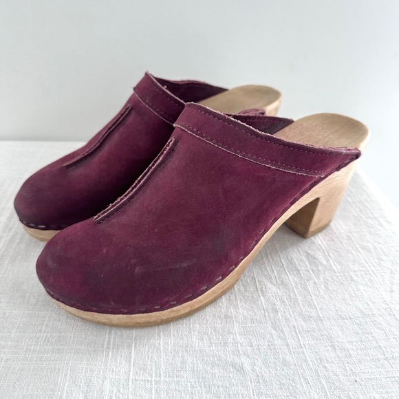 No.6 Old School Clog Burgundy Nubuck Leather Wood Heel Mule Shoes EU 40 - Picture 5 of 13